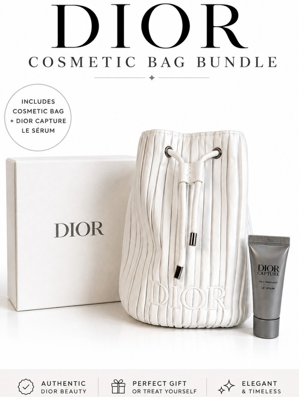 Dior Beauty Pleated Drawstring Cosmetic Bag + Capture Le Sérum